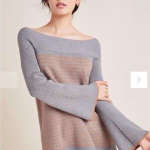 Anthropologie Off-the-Shoulder Gray and Orange Sweater